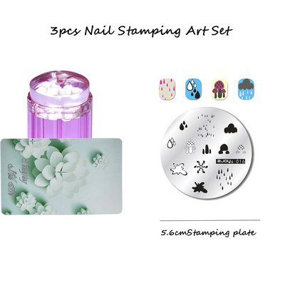 3 tk ümmargune küünte tembeldamiskunsti komplekt 6,5 cm roostevabast terasest küünetempli mall 3D linnu-/liblika-/lillekujutise šabloonide tööriistakomplekt