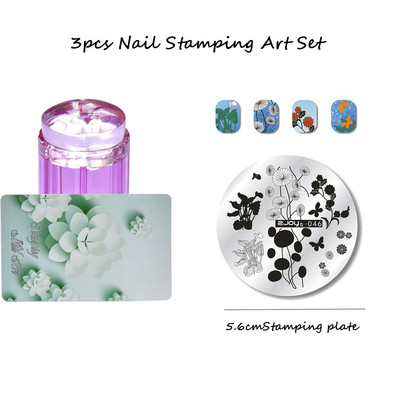 3 tk ümmargune küünte tembeldamiskunsti komplekt 6,5 cm roostevabast terasest küünetempli mall 3D linnu-/liblika-/lillekujutise šabloonide tööriistakomplekt