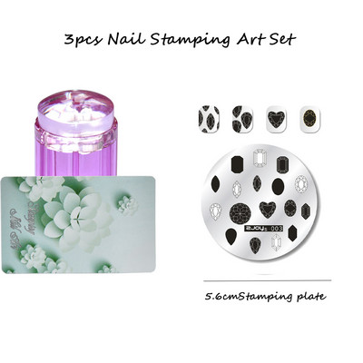 3 tk ümmargune küünte tembeldamiskunsti komplekt 6,5 cm roostevabast terasest küünetempli mall 3D linnu-/liblika-/lillekujutise šabloonide tööriistakomplekt