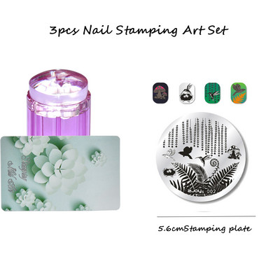 3 tk ümmargune küünte tembeldamiskunsti komplekt 6,5 cm roostevabast terasest küünetempli mall 3D linnu-/liblika-/lillekujutise šabloonide tööriistakomplekt