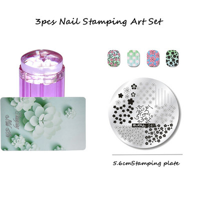 3 tk ümmargune küünte tembeldamiskunsti komplekt 6,5 cm roostevabast terasest küünetempli mall 3D linnu-/liblika-/lillekujutise šabloonide tööriistakomplekt