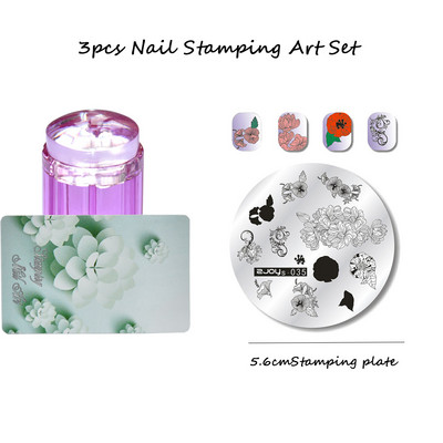 3 tk ümmargune küünte tembeldamiskunsti komplekt 6,5 cm roostevabast terasest küünetempli mall 3D linnu-/liblika-/lillekujutise šabloonide tööriistakomplekt