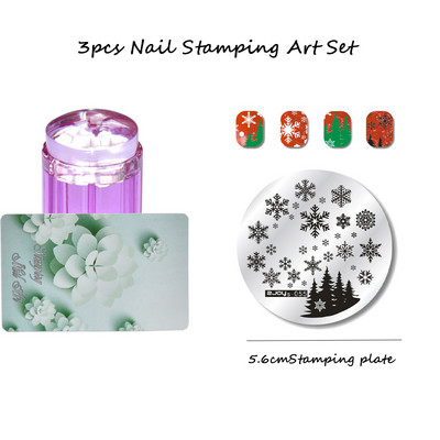 3 tk ümmargune küünte tembeldamiskunsti komplekt 6,5 cm roostevabast terasest küünetempli mall 3D linnu-/liblika-/lillekujutise šabloonide tööriistakomplekt