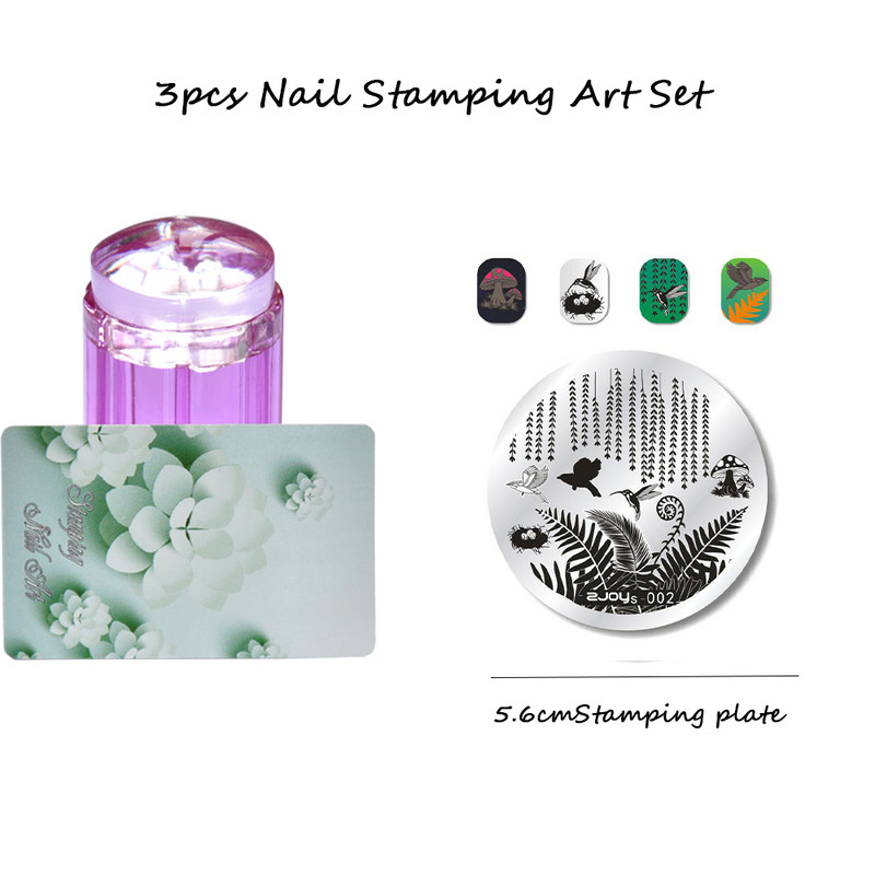 3 tk ümmargune küünte tembeldamiskunsti komplekt 6,5 cm roostevabast terasest küünetempli mall 3D linnu-/liblika-/lillekujutise šabloonide tööriistakomplekt