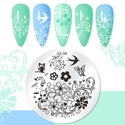 Στρογγυλές πλάκες για σφράγιση νυχιών με μοτίβο πεταλούδας Πλάκα τέχνης στένσιλ λουλουδιών Εργαλεία πρότυπο σφράγισης νυχιών