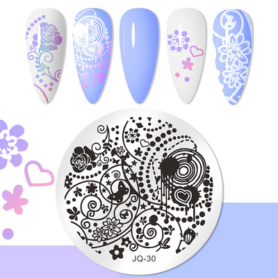 Στρογγυλές πλάκες για σφράγιση νυχιών με μοτίβο πεταλούδας Πλάκα τέχνης στένσιλ λουλουδιών Εργαλεία πρότυπο σφράγισης νυχιών