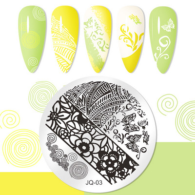 Στρογγυλές πλάκες για σφράγιση νυχιών με μοτίβο πεταλούδας Πλάκα τέχνης στένσιλ λουλουδιών Εργαλεία πρότυπο σφράγισης νυχιών