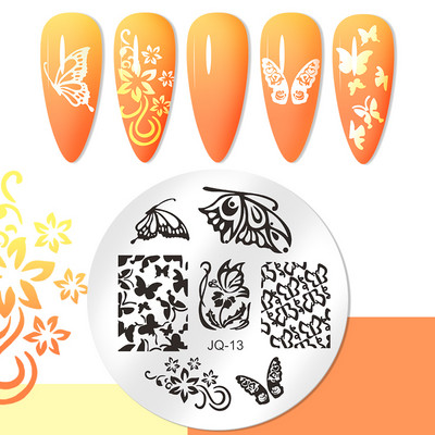 Στρογγυλές πλάκες για σφράγιση νυχιών με μοτίβο πεταλούδας Πλάκα τέχνης στένσιλ λουλουδιών Εργαλεία πρότυπο σφράγισης νυχιών