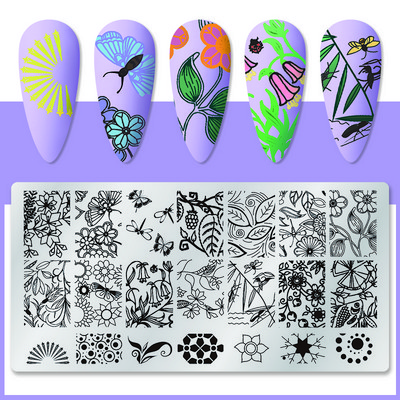 Στρογγυλές πλάκες για σφράγιση νυχιών με μοτίβο πεταλούδας Πλάκα τέχνης στένσιλ λουλουδιών Εργαλεία πρότυπο σφράγισης νυχιών