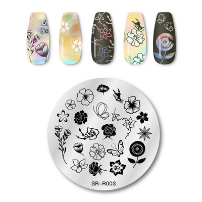 Στρογγυλές πλάκες για σφράγιση νυχιών με μοτίβο πεταλούδας Πλάκα τέχνης στένσιλ λουλουδιών Εργαλεία πρότυπο σφράγισης νυχιών
