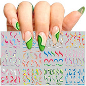 12/4 τμχ Αυτοκόλλητα Swirls Design Nail Art Αισθητική 2022 Καλοκαίρι, μοντέρνα Swirly Wave λωρίδες νερού Χαλκομανίες Neon Lines Ανταλλακτικά νυχιών JF001