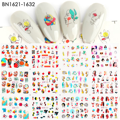 12/4 τμχ Αυτοκόλλητα Swirls Design Nail Art Αισθητική 2022 Καλοκαίρι, μοντέρνα Swirly Wave λωρίδες νερού Χαλκομανίες Neon Lines Ανταλλακτικά νυχιών JF001