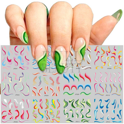 12/4 τμχ Αυτοκόλλητα Swirls Design Nail Art Αισθητική 2022 Καλοκαίρι, μοντέρνα Swirly Wave λωρίδες νερού Χαλκομανίες Neon Lines Ανταλλακτικά νυχιών JF001