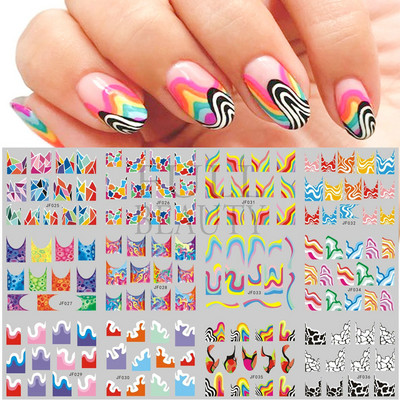 12/4 τμχ Αυτοκόλλητα Swirls Design Nail Art Αισθητική 2022 Καλοκαίρι, μοντέρνα Swirly Wave λωρίδες νερού Χαλκομανίες Neon Lines Ανταλλακτικά νυχιών JF001