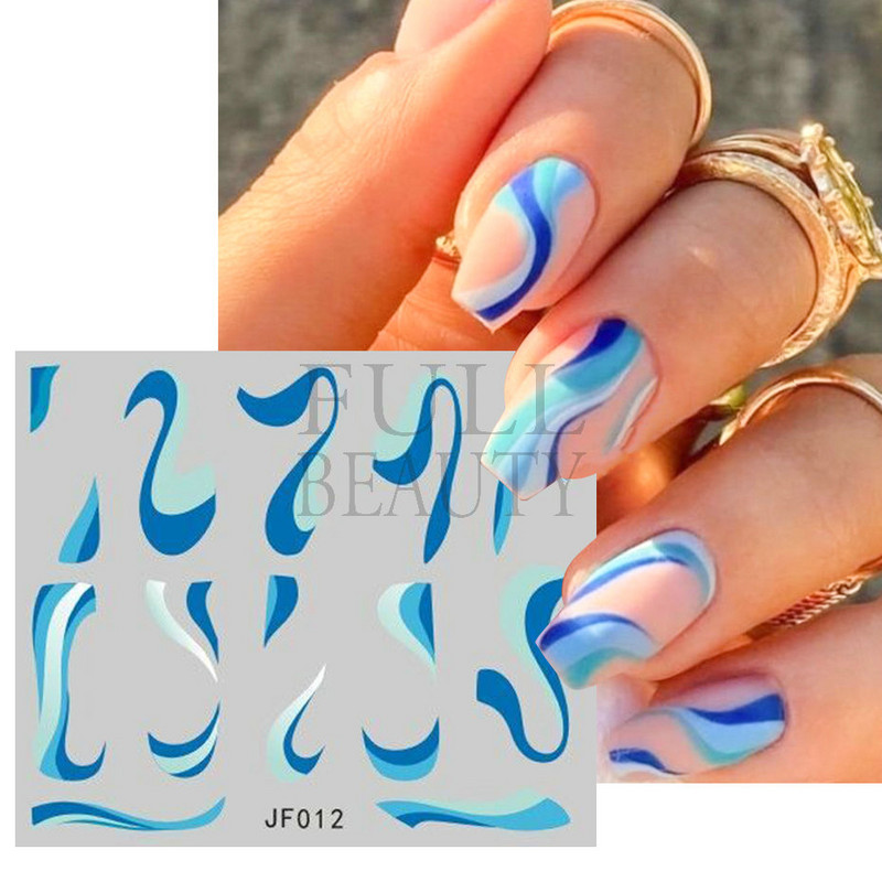 12/4 τμχ Αυτοκόλλητα Swirls Design Nail Art Αισθητική 2022 Καλοκαίρι, μοντέρνα Swirly Wave λωρίδες νερού Χαλκομανίες Neon Lines Ανταλλακτικά νυχιών JF001