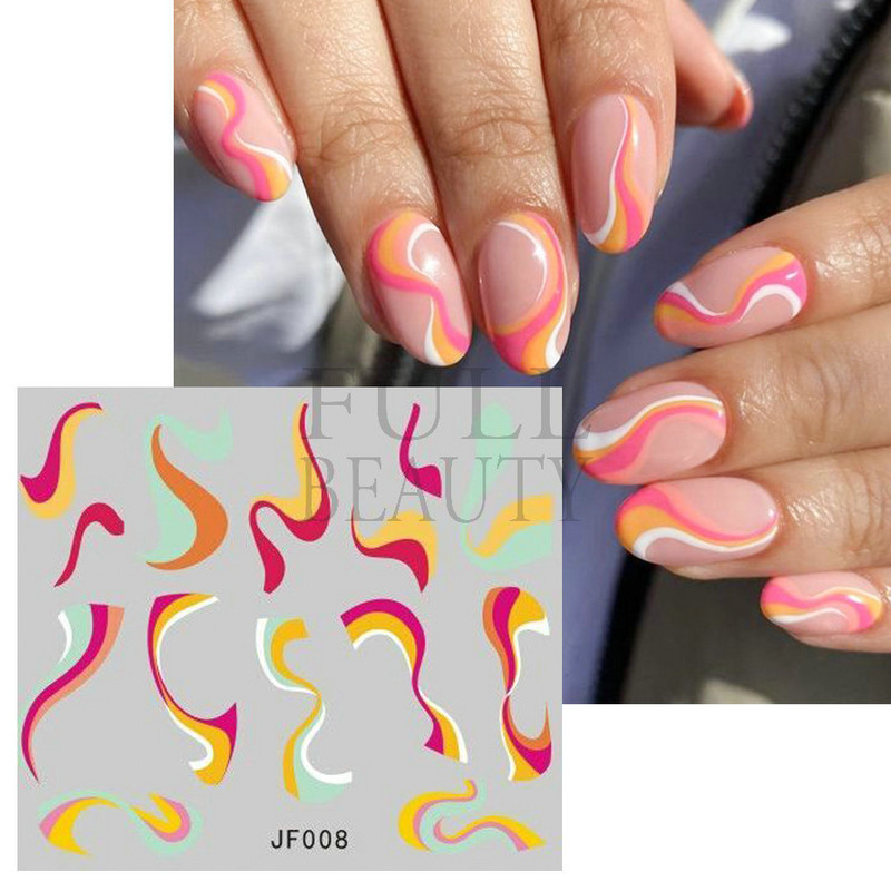 12/4 τμχ Αυτοκόλλητα Swirls Design Nail Art Αισθητική 2022 Καλοκαίρι, μοντέρνα Swirly Wave λωρίδες νερού Χαλκομανίες Neon Lines Ανταλλακτικά νυχιών JF001