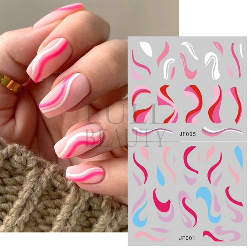 12/4 τμχ Αυτοκόλλητα Swirls Design Nail Art Αισθητική 2022 Καλοκαίρι, μοντέρνα Swirly Wave λωρίδες νερού Χαλκομανίες Neon Lines Ανταλλακτικά νυχιών JF001