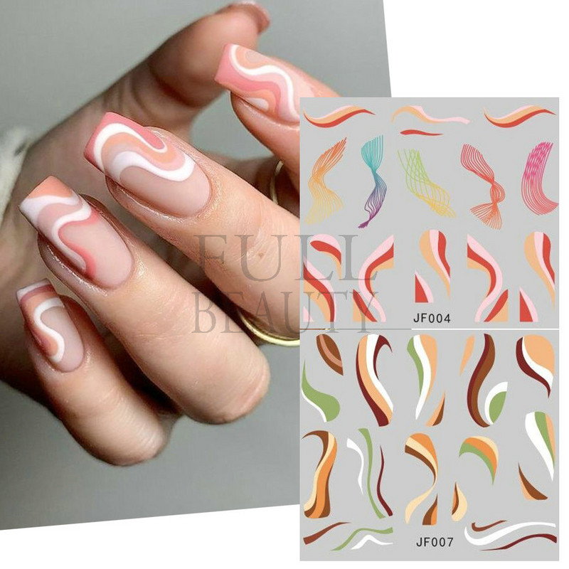 12/4 τμχ Αυτοκόλλητα Swirls Design Nail Art Αισθητική 2022 Καλοκαίρι, μοντέρνα Swirly Wave λωρίδες νερού Χαλκομανίες Neon Lines Ανταλλακτικά νυχιών JF001