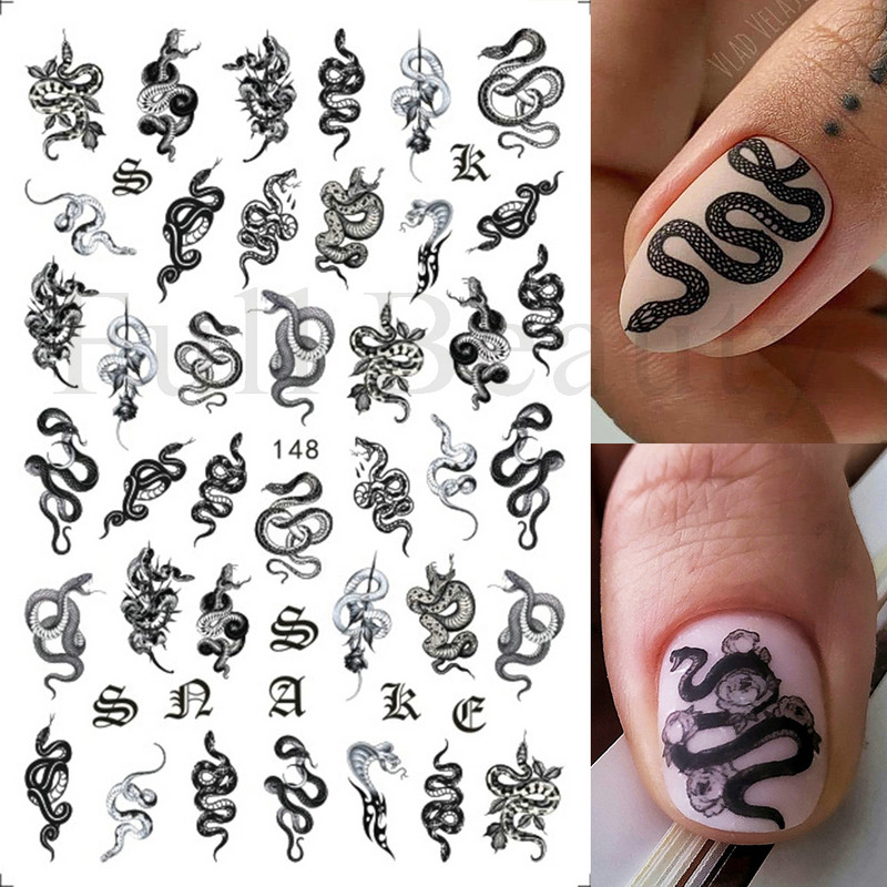 Τρισδιάστατα αυτοκόλλητα νυχιών Dragon Μαύρα Snake Sliders Money Αυτοκόλλητα νυχιών με κινέζικο χαρακτήρα Διακόσμηση πρωτοχρονιάς Αξεσουάρ μανικιούρ NTF723