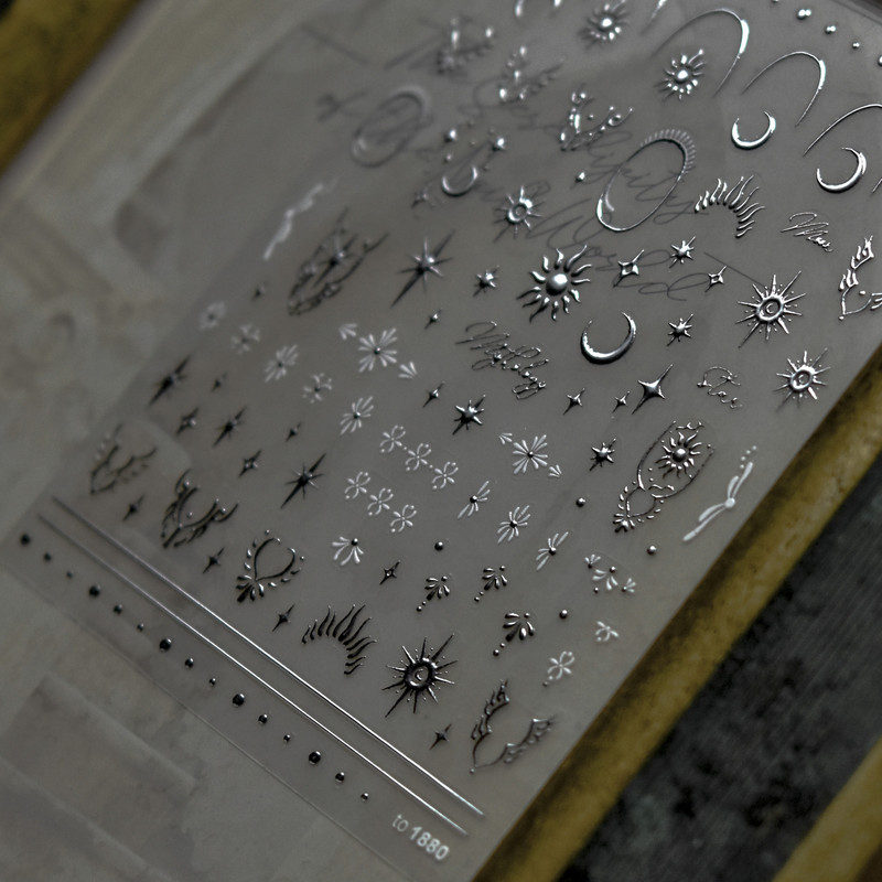 Zlatne i srebrne Sunce Mjesec Zvijezda Totem Nove brončane visokokvalitetne ljepljive naljepnice za dizajn Nail Art Decoration T-1880