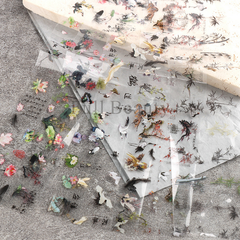 10 db kínai stílusú körömfólia cseresznyevirág matricák daru hegyi betűk csúszkák levél virágok körömfólia átvivő lap NLRTY