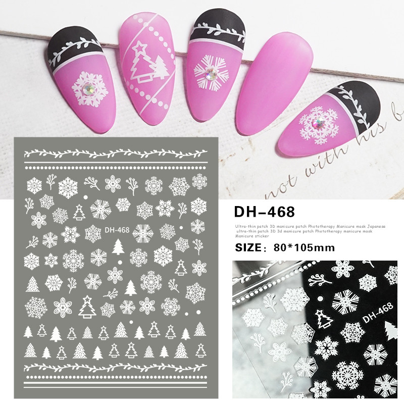 Λευκό Snowflake Nail Art αυτοκόλλητα τρισδιάστατα αυτοκόλλητα αυτοκόλλητα Χειμερινά Snowy Christmas Tree Sliders Μανικιούρ για Διακοσμήσεις νυχιών TRDH-466