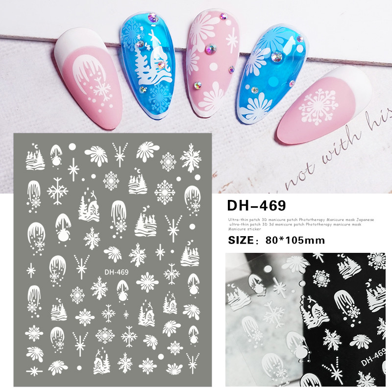 Λευκό Snowflake Nail Art αυτοκόλλητα τρισδιάστατα αυτοκόλλητα αυτοκόλλητα Χειμερινά Snowy Christmas Tree Sliders Μανικιούρ για Διακοσμήσεις νυχιών TRDH-466