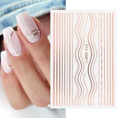Αυτοκόλλητα νυχιών 3D striping Tape Gold Sliver Μαύρο Λευκό Κόλλα με ίσια γραμμή καμπύλης συρόμενα Διακοσμητικά νυχιών LASTZ-CS169