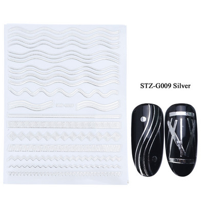 Αυτοκόλλητα νυχιών 3D striping Tape Gold Sliver Μαύρο Λευκό Κόλλα με ίσια γραμμή καμπύλης συρόμενα Διακοσμητικά νυχιών LASTZ-CS169