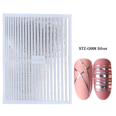 Αυτοκόλλητα νυχιών 3D striping Tape Gold Sliver Μαύρο Λευκό Κόλλα με ίσια γραμμή καμπύλης συρόμενα Διακοσμητικά νυχιών LASTZ-CS169