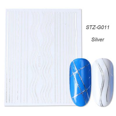 Αυτοκόλλητα νυχιών 3D striping Tape Gold Sliver Μαύρο Λευκό Κόλλα με ίσια γραμμή καμπύλης συρόμενα Διακοσμητικά νυχιών LASTZ-CS169