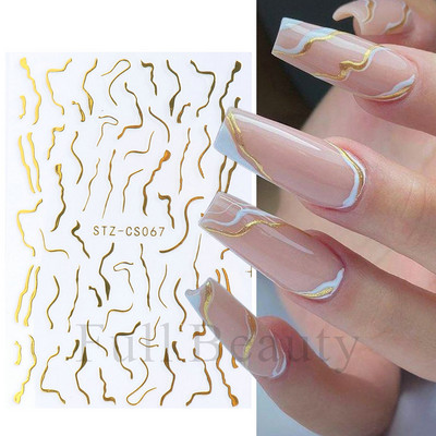 Αυτοκόλλητα νυχιών 3D striping Tape Gold Sliver Μαύρο Λευκό Κόλλα με ίσια γραμμή καμπύλης συρόμενα Διακοσμητικά νυχιών LASTZ-CS169