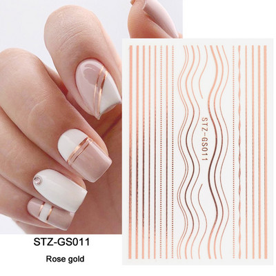 Αυτοκόλλητα νυχιών 3D striping Tape Gold Sliver Μαύρο Λευκό Κόλλα με ίσια γραμμή καμπύλης συρόμενα Διακοσμητικά νυχιών LASTZ-CS169