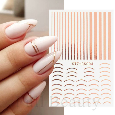 Αυτοκόλλητα νυχιών 3D striping Tape Gold Sliver Μαύρο Λευκό Κόλλα με ίσια γραμμή καμπύλης συρόμενα Διακοσμητικά νυχιών LASTZ-CS169