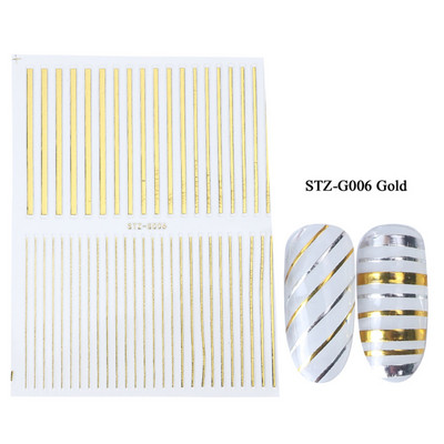Αυτοκόλλητα νυχιών 3D striping Tape Gold Sliver Μαύρο Λευκό Κόλλα με ίσια γραμμή καμπύλης συρόμενα Διακοσμητικά νυχιών LASTZ-CS169