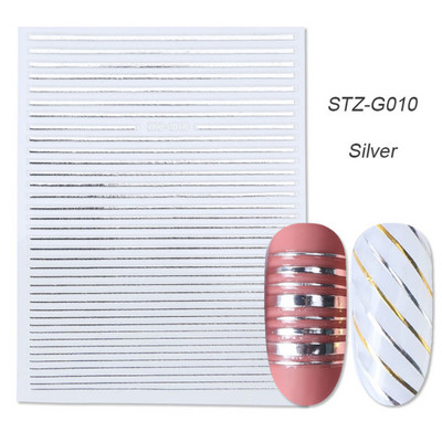Αυτοκόλλητα νυχιών 3D striping Tape Gold Sliver Μαύρο Λευκό Κόλλα με ίσια γραμμή καμπύλης συρόμενα Διακοσμητικά νυχιών LASTZ-CS169