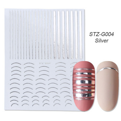 Αυτοκόλλητα νυχιών 3D striping Tape Gold Sliver Μαύρο Λευκό Κόλλα με ίσια γραμμή καμπύλης συρόμενα Διακοσμητικά νυχιών LASTZ-CS169