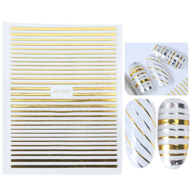 Αυτοκόλλητα νυχιών 3D striping Tape Gold Sliver Μαύρο Λευκό Κόλλα με ίσια γραμμή καμπύλης συρόμενα Διακοσμητικά νυχιών LASTZ-CS169