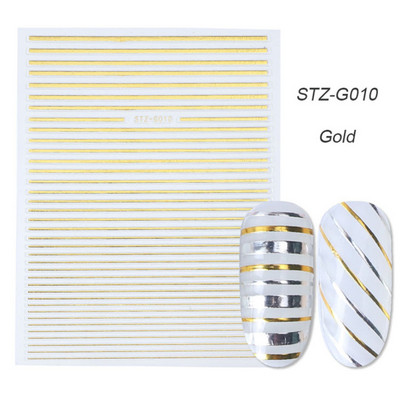 Αυτοκόλλητα νυχιών 3D striping Tape Gold Sliver Μαύρο Λευκό Κόλλα με ίσια γραμμή καμπύλης συρόμενα Διακοσμητικά νυχιών LASTZ-CS169