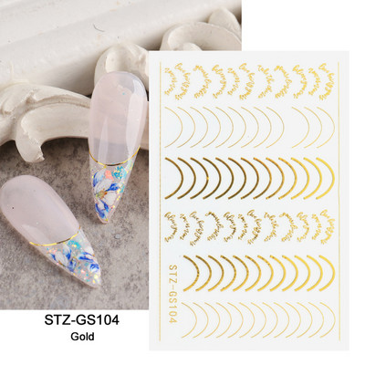 Αυτοκόλλητα νυχιών 3D striping Tape Gold Sliver Μαύρο Λευκό Κόλλα με ίσια γραμμή καμπύλης συρόμενα Διακοσμητικά νυχιών LASTZ-CS169