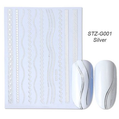 Αυτοκόλλητα νυχιών 3D striping Tape Gold Sliver Μαύρο Λευκό Κόλλα με ίσια γραμμή καμπύλης συρόμενα Διακοσμητικά νυχιών LASTZ-CS169