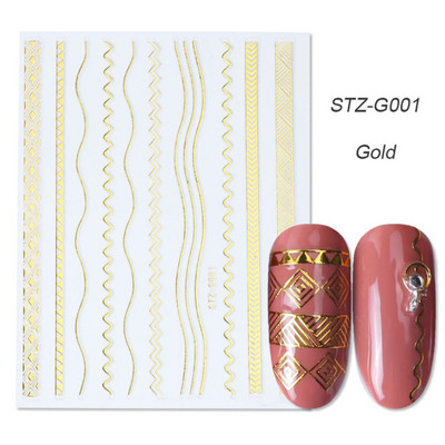 Αυτοκόλλητα νυχιών 3D striping Tape Gold Sliver Μαύρο Λευκό Κόλλα με ίσια γραμμή καμπύλης συρόμενα Διακοσμητικά νυχιών LASTZ-CS169