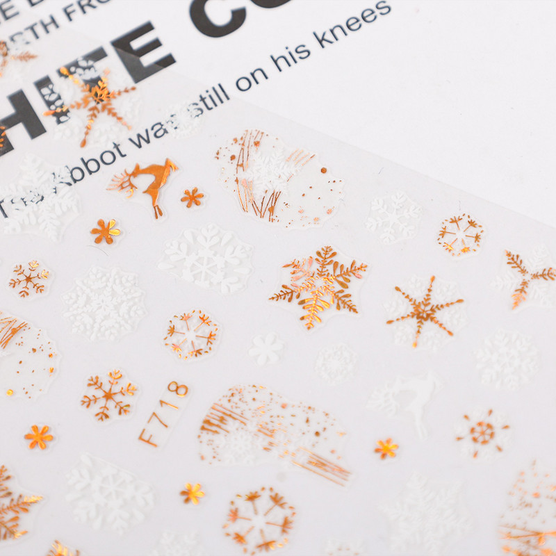 1 DB karácsonyi körömmatricák 3D csillogó fehérarany geometriájú hópelyhek dombornyomott matrica újévi téli csúszó körömfóliák