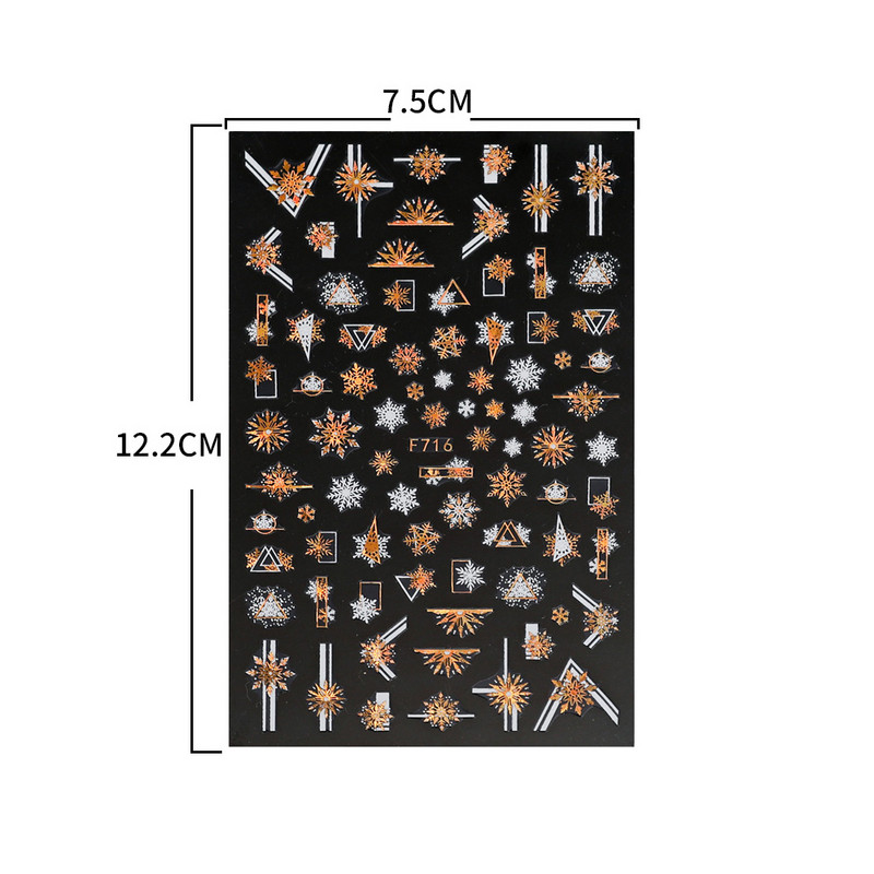 1 DB karácsonyi körömmatricák 3D csillogó fehérarany geometriájú hópelyhek dombornyomott matrica újévi téli csúszó körömfóliák