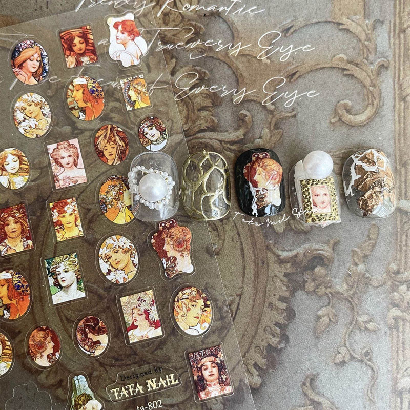 Αυτοκόλλητο 1 τεμ. ρετρό μπαρόκ στυλ νυχιών 5D Relief Angel Vintage αυτοκόλλητο με αυτοκόλλητο μεμβράνης σχεδιαστών Συμβουλές για βερνίκι για μανικιούρ