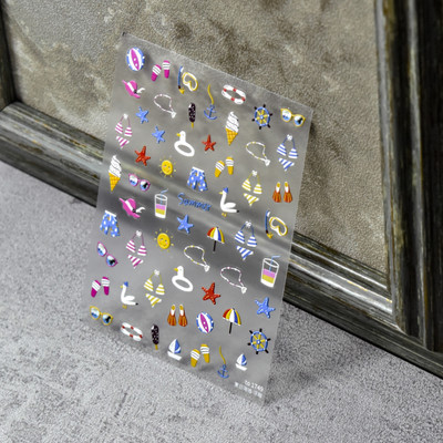 Καλοκαιρινό μπικίνι Σχέδιο 3D Αυτοκόλλητες Διακοσμήσεις Νυχιών Αυτοκόλλητα Αστερίας Κέλυφος Μέδουσας Χαλκομανίες νυχιών Χονδρική