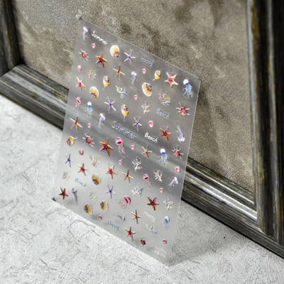 Καλοκαιρινό μπικίνι Σχέδιο 3D Αυτοκόλλητες Διακοσμήσεις Νυχιών Αυτοκόλλητα Αστερίας Κέλυφος Μέδουσας Χαλκομανίες νυχιών Χονδρική