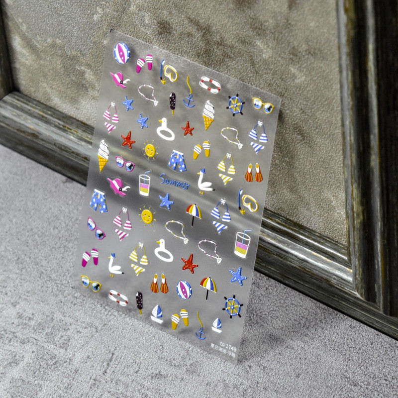 Καλοκαιρινό μπικίνι Σχέδιο 3D Αυτοκόλλητες Διακοσμήσεις Νυχιών Αυτοκόλλητα Αστερίας Κέλυφος Μέδουσας Χαλκομανίες νυχιών Χονδρική