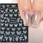 Metalni srebrni leptir 3D naljepnica za nokte Aurora Holografska laserska zvijezda Zmija Mjesec Novogodišnji klizač Proljetni dekor za manikuru NFSTZ-X002