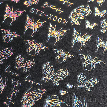 Метална сребърна пеперуда 3D стикер за нокти Аврора Холографска лазерна звезда Змия Луна Нова година Плъзгач Пролетен маникюр Декор NFSTZ-X002
